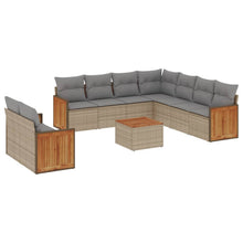 10-delige Loungeset met kussens poly rattan beige Beige en grijs