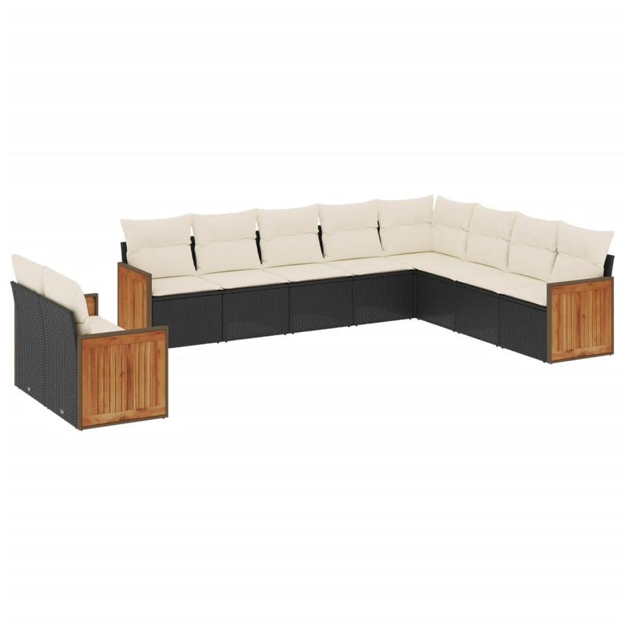 0-Delige Loungeset Met Kussens Poly Rattan Zwart en crème Zonder tafel