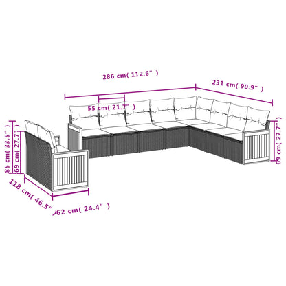 0-Delige Loungeset Met Kussens Poly Rattan Zwart en crème Zonder tafel