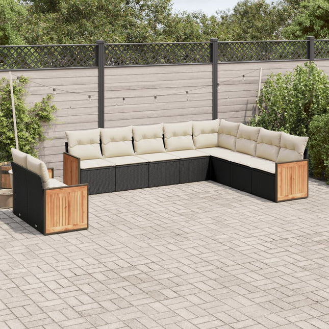 0-Delige Loungeset Met Kussens Poly Rattan Zwart en crème Zonder tafel