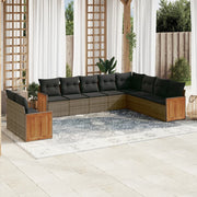 Loungeset 10-delig poly rattan grijs