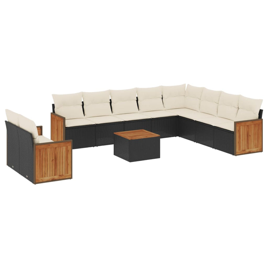 -Delige Loungeset Met Kussens Poly Rattan Zwart en crème Met tafel