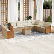 Tuinset 11-delig poly rattan beige met kussens