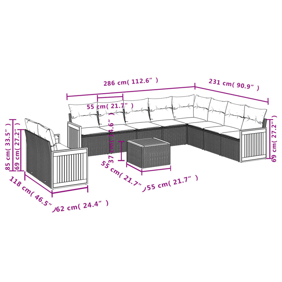 -Delige Tuinset Met Kussens Poly Rattan Beige en grijs Met tafel