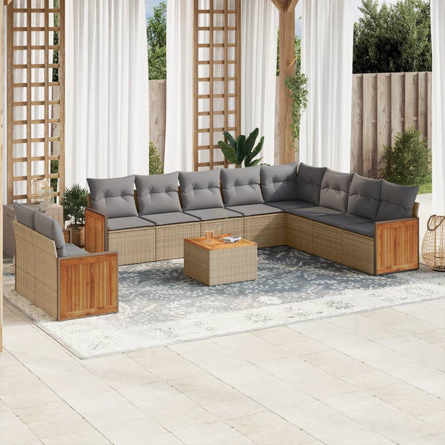 -Delige Tuinset Met Kussens Poly Rattan Beige en grijs Met tafel