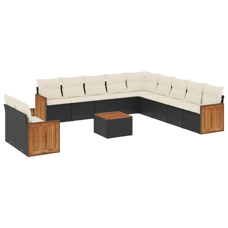 12-delige Loungeset met kussens poly rattan zwart Zwart en crème