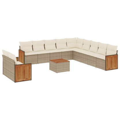 12-Delige Loungeset Met Kussens Poly Rattan Beige