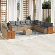 12-piece lounge set with cushions poly rattan beige