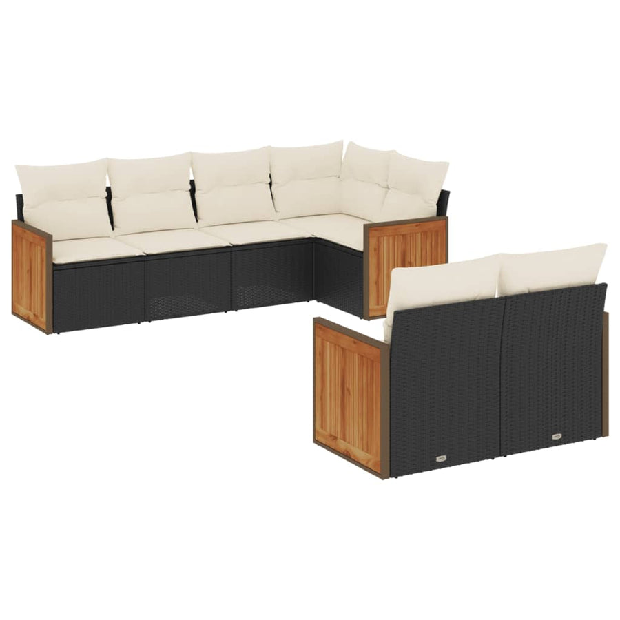 7-Delige Loungeset Met Kussens Poly Rattan Zwart en crème