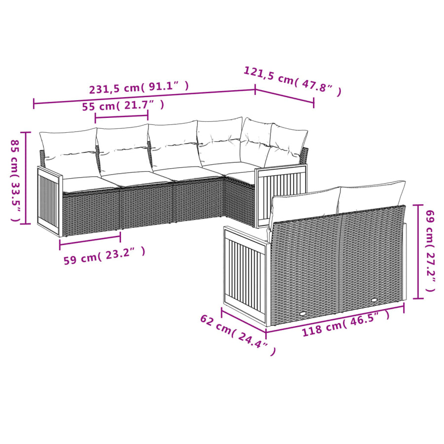 7-Delige Loungeset Met Kussens Poly Rattan Beige beige and cream