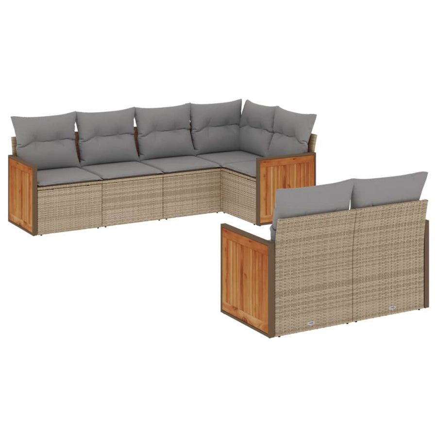7-Delige Loungeset Met Kussens Poly Rattan Beige en grijs