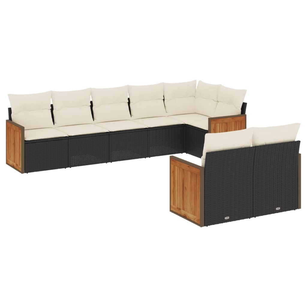8-Delige Loungeset Met Kussens Poly Rattan Zwart en crème Zonder tafel