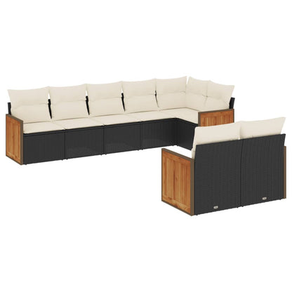 8-Delige Loungeset Met Kussens Poly Rattan Zwart en crème Zonder tafel
