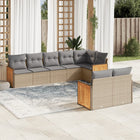 8-delige Loungeset met kussens poly rattan beige Beige en grijs Zonder tafel