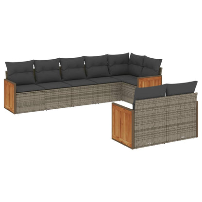 8-delige Loungeset met kussens poly rattan grijs Grijs Zonder tafel