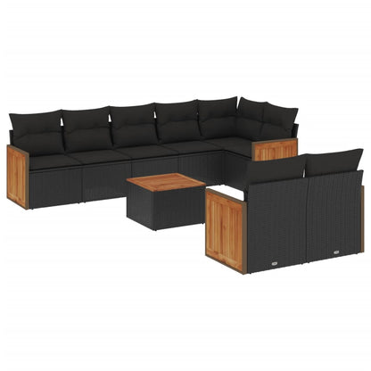 9-delige Loungeset met kussens poly rattan zwart 1 Zwart