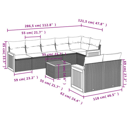 9-delige Loungeset met kussens poly rattan zwart 1 Zwart