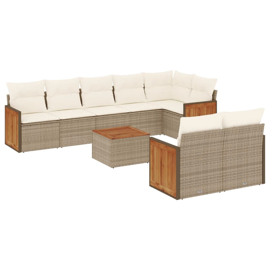 9-delige Loungeset met kussens poly rattan beige beige and cream Met tafel