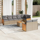 9-delige Loungeset met kussens poly rattan beige Beige en grijs Met tafel