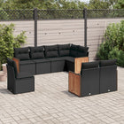 8-delige Loungeset met kussens poly rattan zwart 1 Zwart