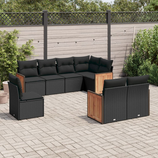 8-delige Loungeset met kussens poly rattan zwart 1 Zwart