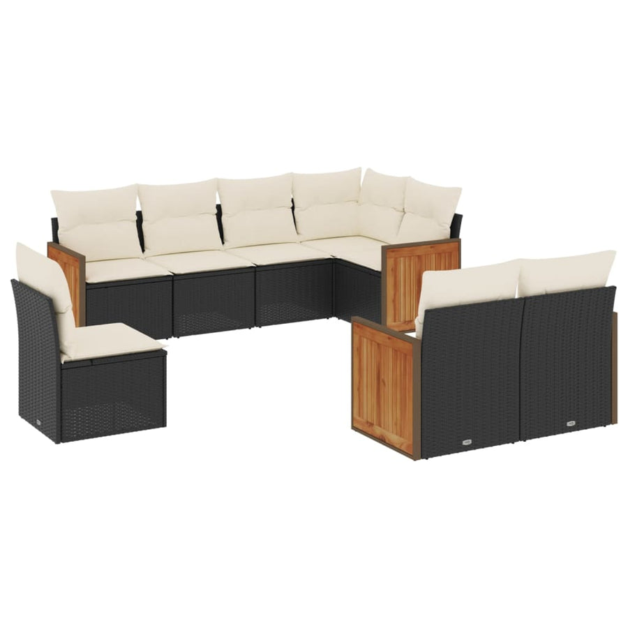 8-delige Loungeset met kussens poly rattan zwart 1 Zwart en crème