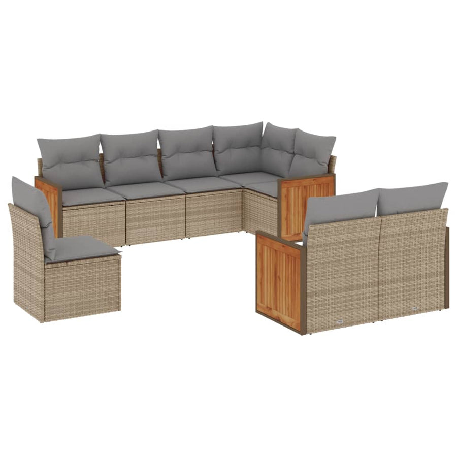 8-delige Loungeset met kussens poly rattan beige Beige en grijs Zonder tafel