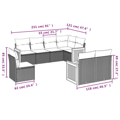 8-delige Loungeset met kussens poly rattan beige Beige en grijs Zonder tafel