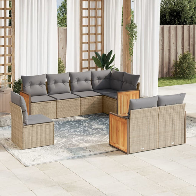 8-delige Loungeset met kussens poly rattan beige Beige en grijs Zonder tafel