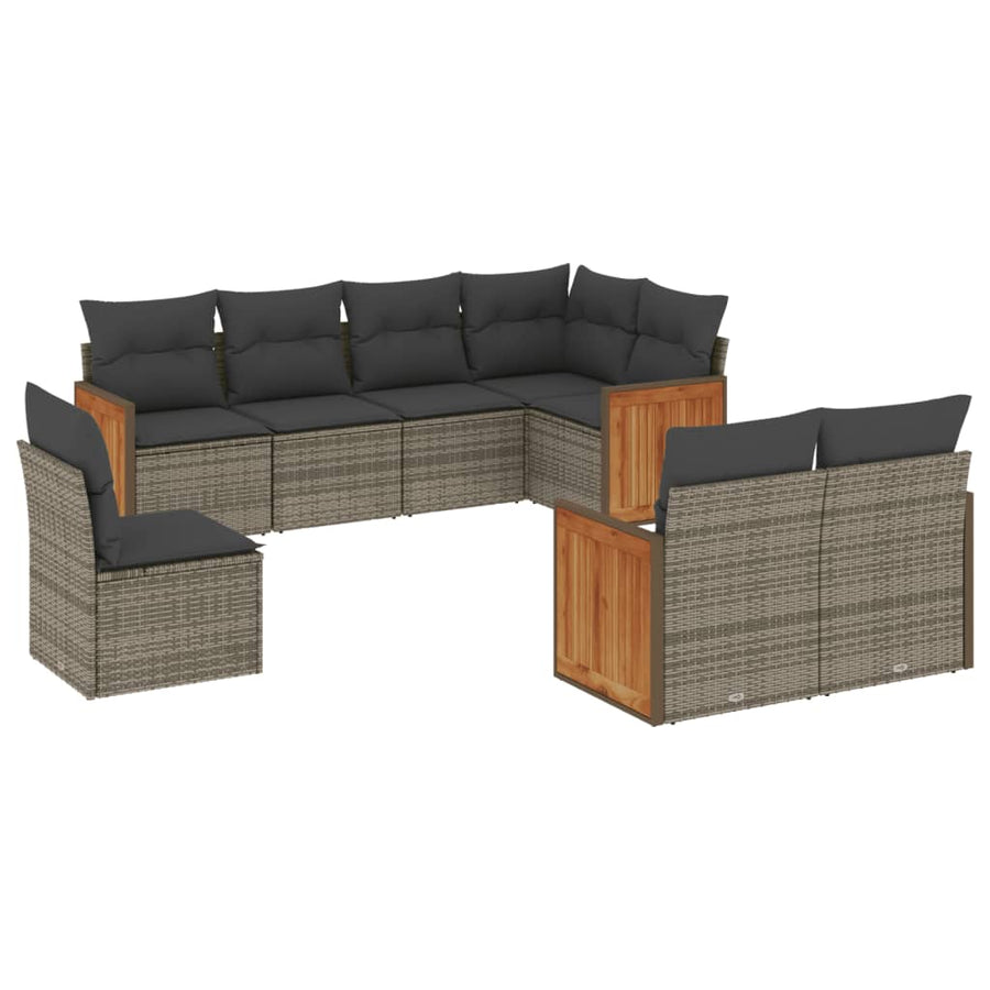 8-delige Loungeset met kussens poly rattan grijs Grijs Zonder tafel