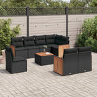 9-delige Loungeset met kussens poly rattan zwart 1 Zwart