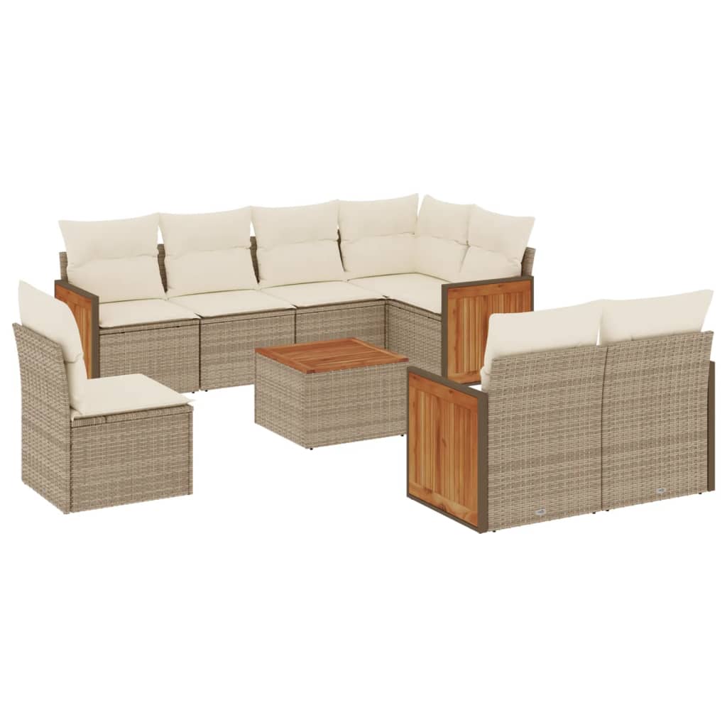 9-delige Loungeset met kussens poly rattan beige beige and cream Met tafel