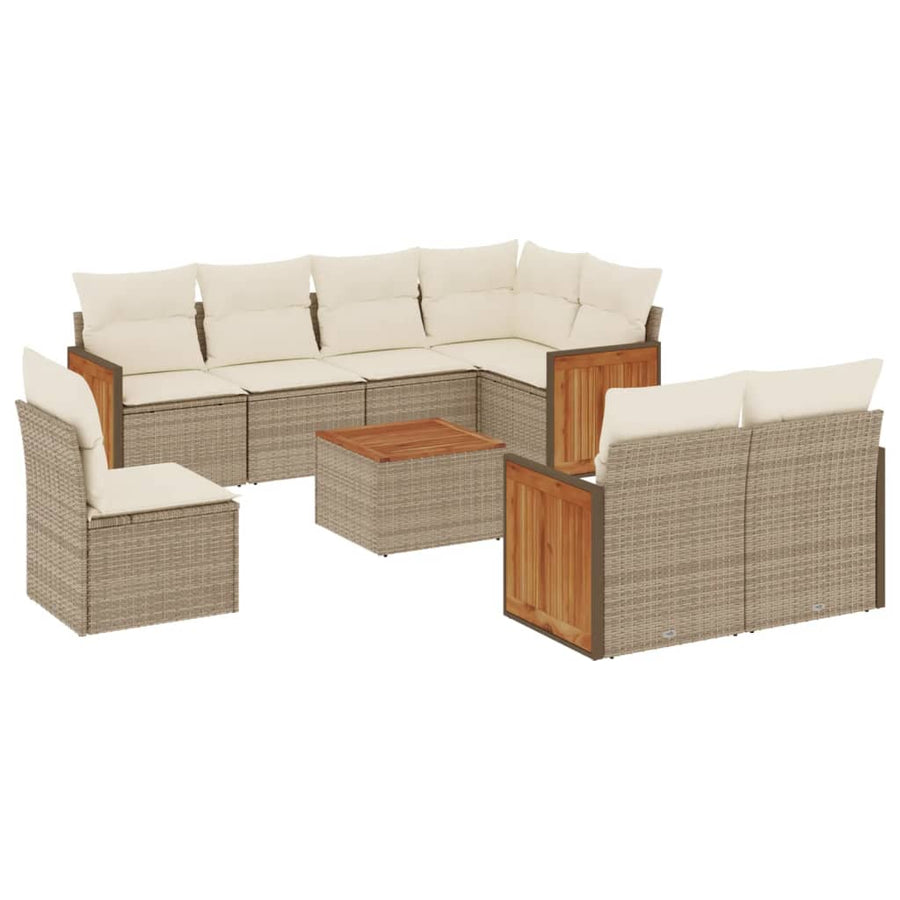 9-delige Loungeset met kussens poly rattan beige beige and cream Met tafel