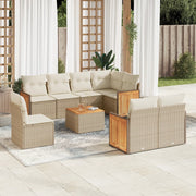 Loungeset 9-delig poly rattan beige met tafel