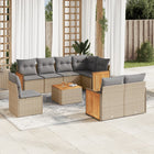 9-delige Loungeset met kussens poly rattan beige Beige en grijs Met tafel