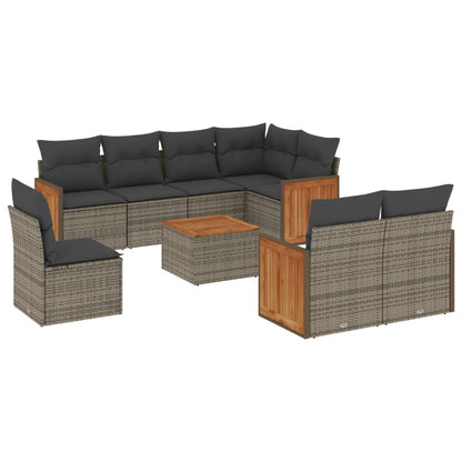 9-delige Loungeset met kussens poly rattan grijs 1 Grijs