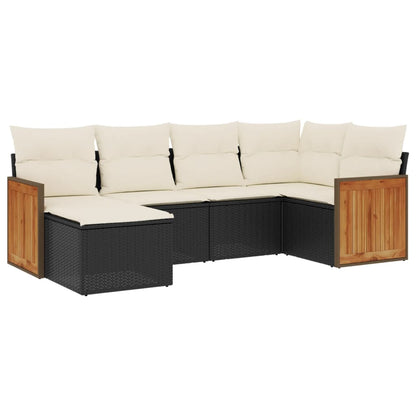 6-Delige Loungeset Met Kussens Poly Rattan Zwart en crème Zonder tafel