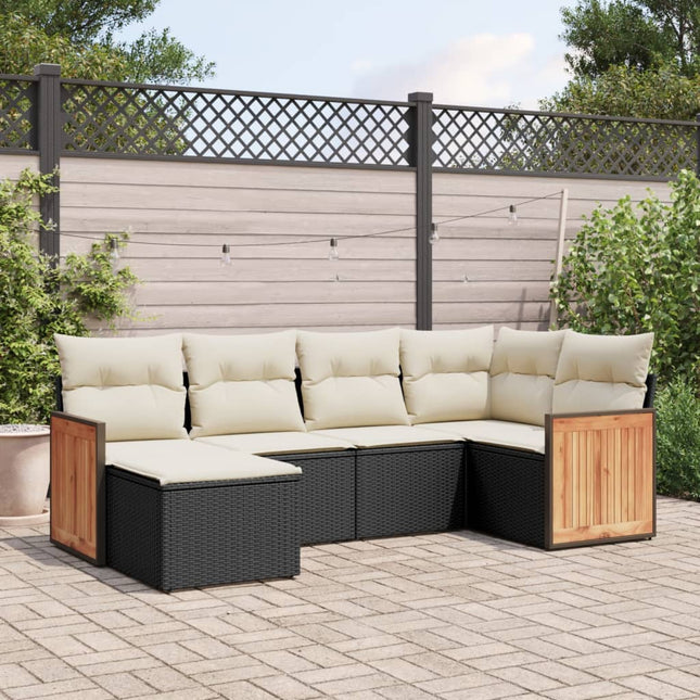 6-Delige Loungeset Met Kussens Poly Rattan Zwart en crème Zonder tafel