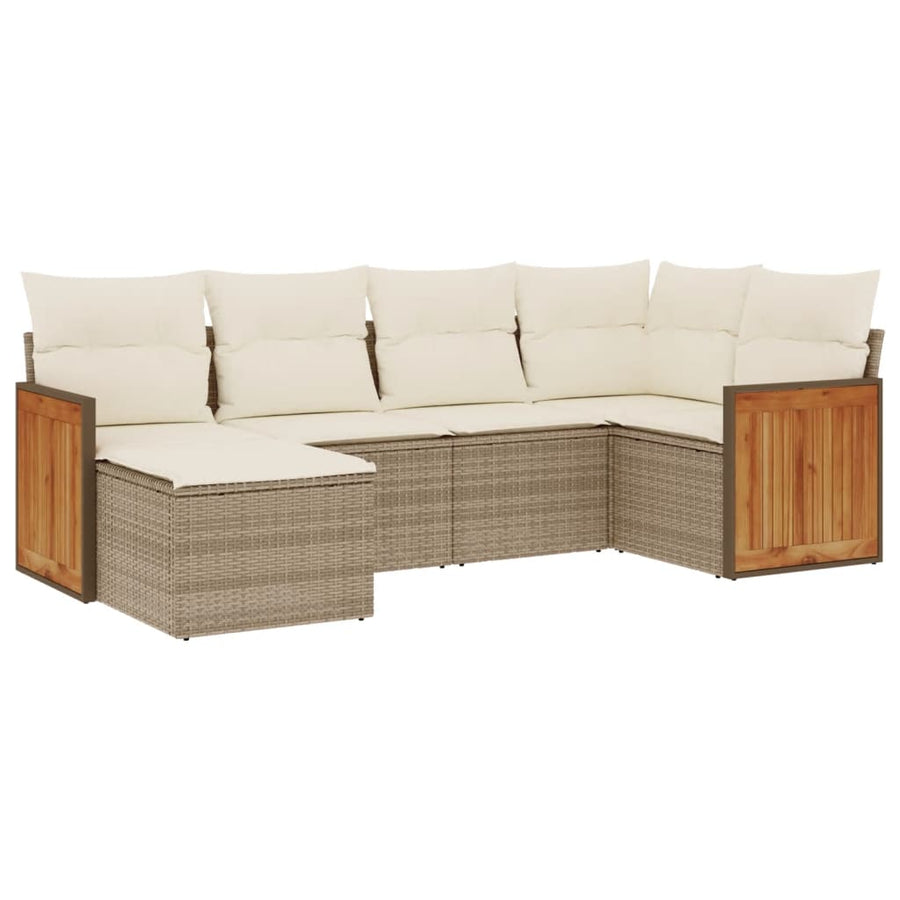6-Delige Loungeset Met Kussens Poly Rattan Beige beige and cream Zonder tafel