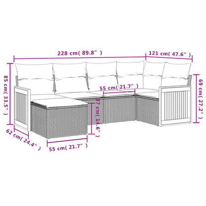 6-Delige Loungeset Met Kussens Poly Rattan Beige beige and cream Zonder tafel