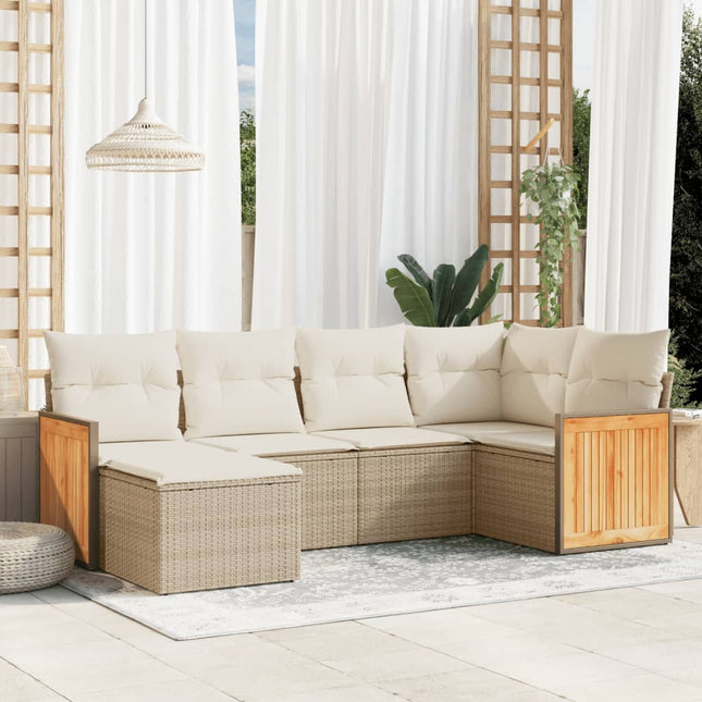 6-Delige Loungeset Met Kussens Poly Rattan Beige beige and cream Zonder tafel