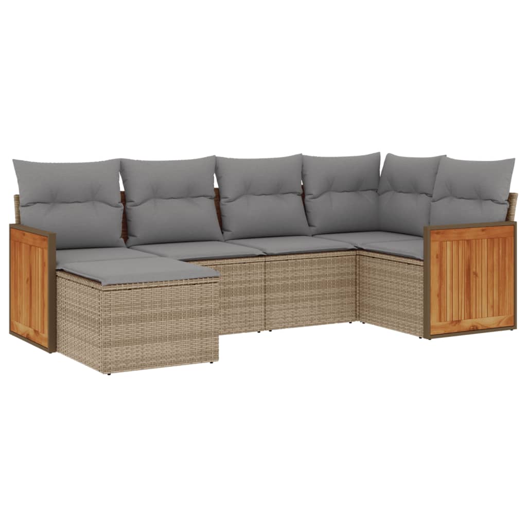 6-Delige Loungeset Met Kussens Poly Rattan Beige en grijs Zonder tafel