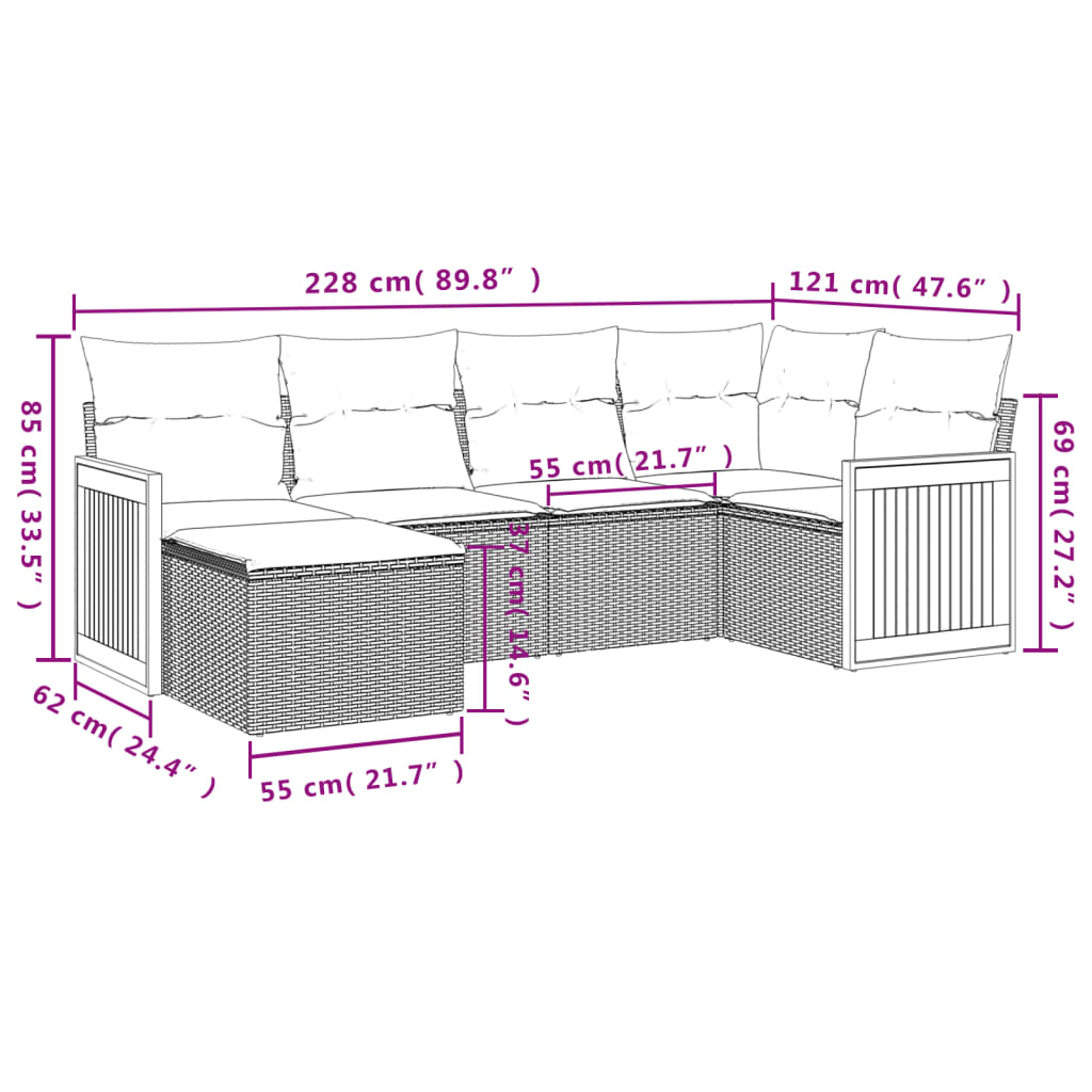 6-Delige Loungeset Met Kussens Poly Rattan Beige en grijs Zonder tafel