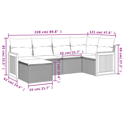 6-Delige Loungeset Met Kussens Poly Rattan Beige en grijs Zonder tafel