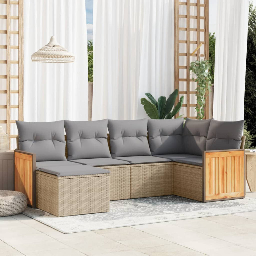 6-Delige Loungeset Met Kussens Poly Rattan Beige en grijs Zonder tafel
