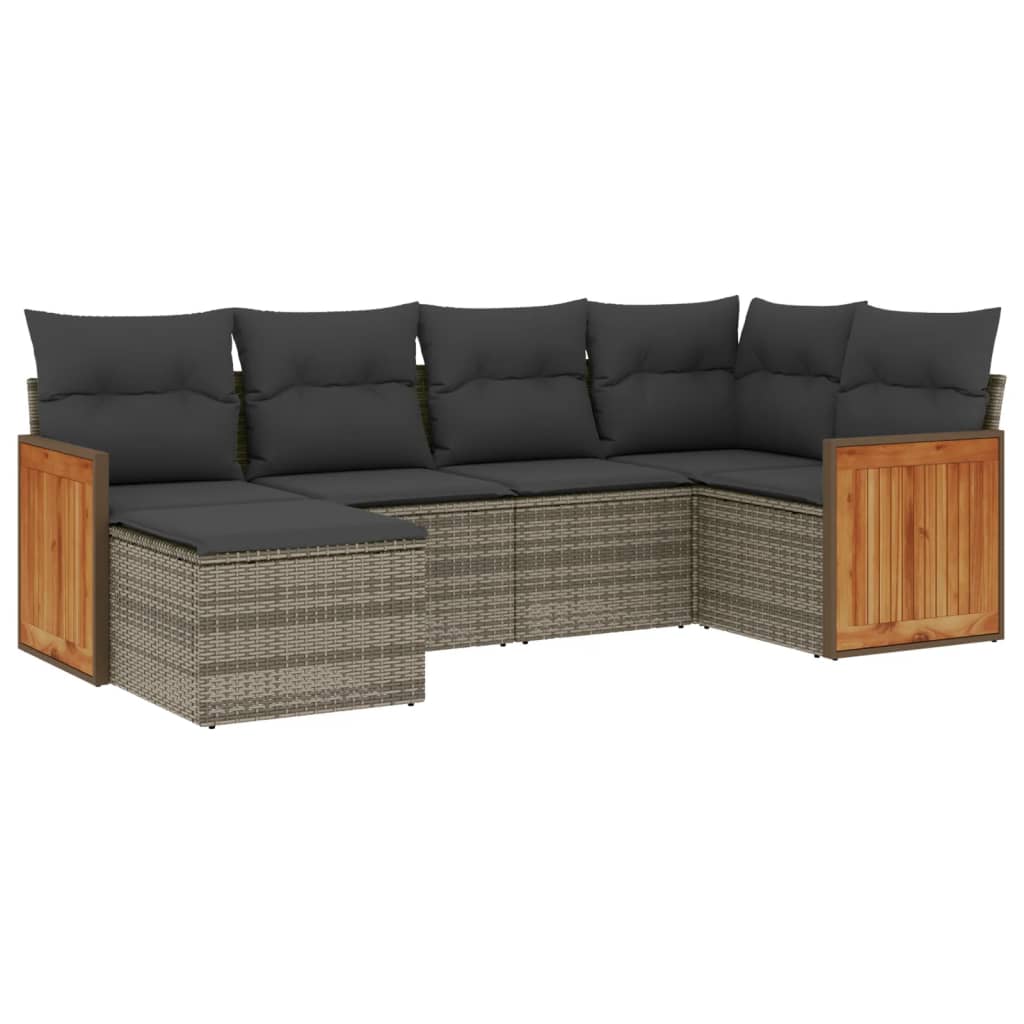 6-Delige Loungeset Met Kussens Poly Rattan Grijs Zonder tafel