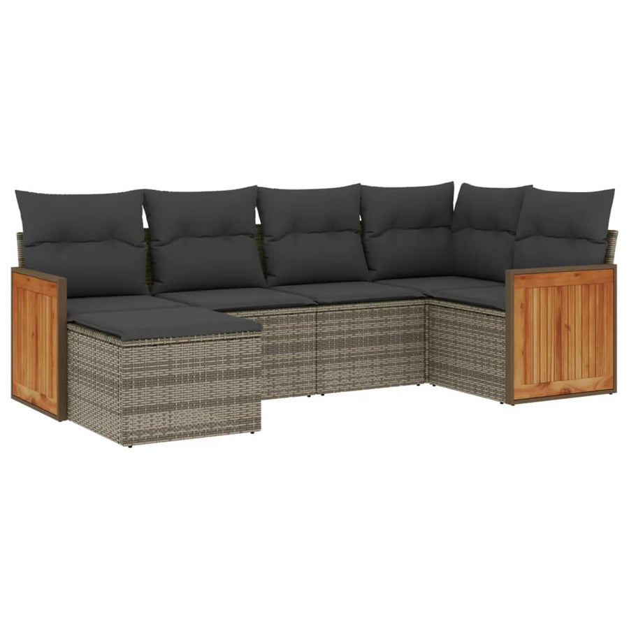 6-Delige Loungeset Met Kussens Poly Rattan Grijs Zonder tafel