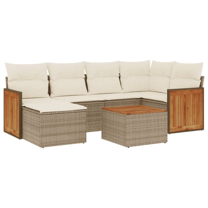7-Delige Loungeset Met Kussens Poly Rattan Beige beige and cream Met tafel