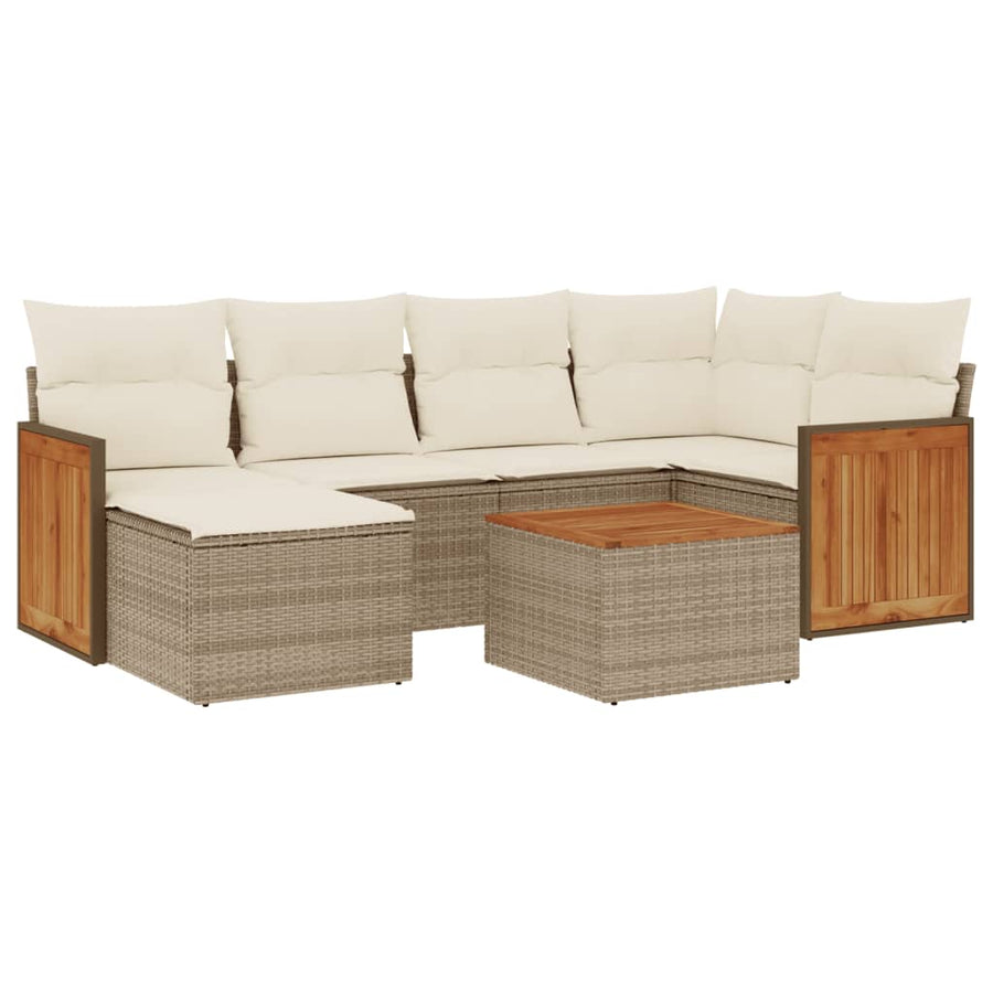 7-Delige Loungeset Met Kussens Poly Rattan Beige beige and cream Met tafel