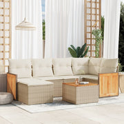 Loungeset 7-delig poly rattan beige met kussens